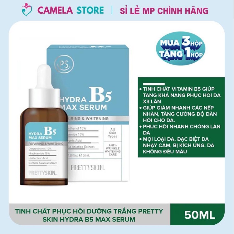 Tinh chất Hydra Max Serum B5 Prettyskin 50ml Hàn Quốc làm dịu, phục hồi, dưỡng trắng da