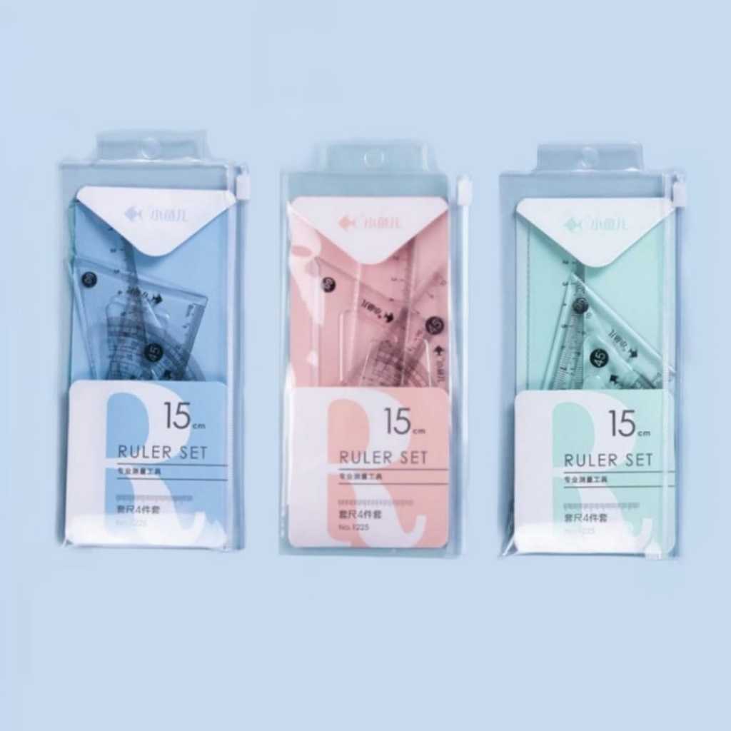 Murah Banget - Penggaris Sekolah / Penggaris Set 4 In 1 / Perlengkapan Sekolah Menggambar Motif Polos / Ruller Set Transparant