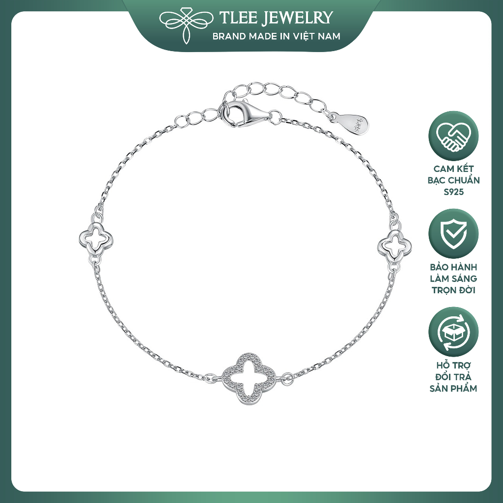 Lắc tay bạc nữ TLEE cỏ bốn lá tam hoa rỗng xinh xắn TLEE JEWELRY LT0339