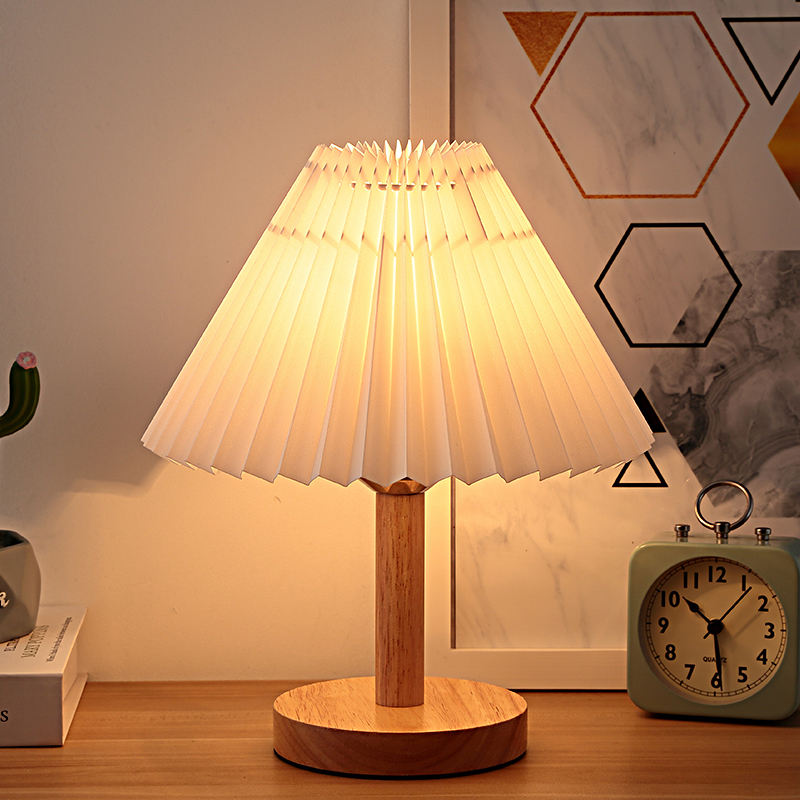 Lampu Meja Minimalis Lampu Tidur Meja Korean retro pleated Vintage Lampu Decorative table lamp anak aesthetic korea berdiri vintage sentuh Umbrella