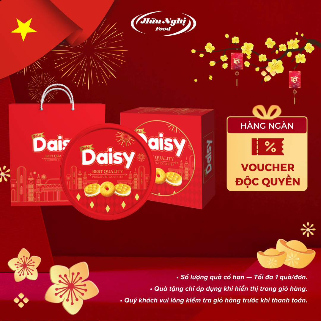 Hộp Bánh Tết Quy Bơ Gold Daisy Assorted Cookies 303g - Hộp thiếc kèm túi