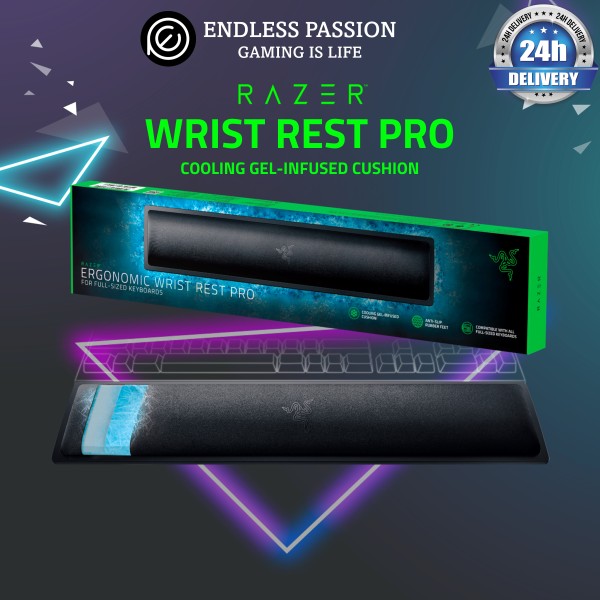 Razer Ergonomic Wrist Rest Pro for Full-Sized Keyboards: Cooling Gel Infused - Anti-Slip Rubber Base - Angled Incline - Classic Black Singapore
