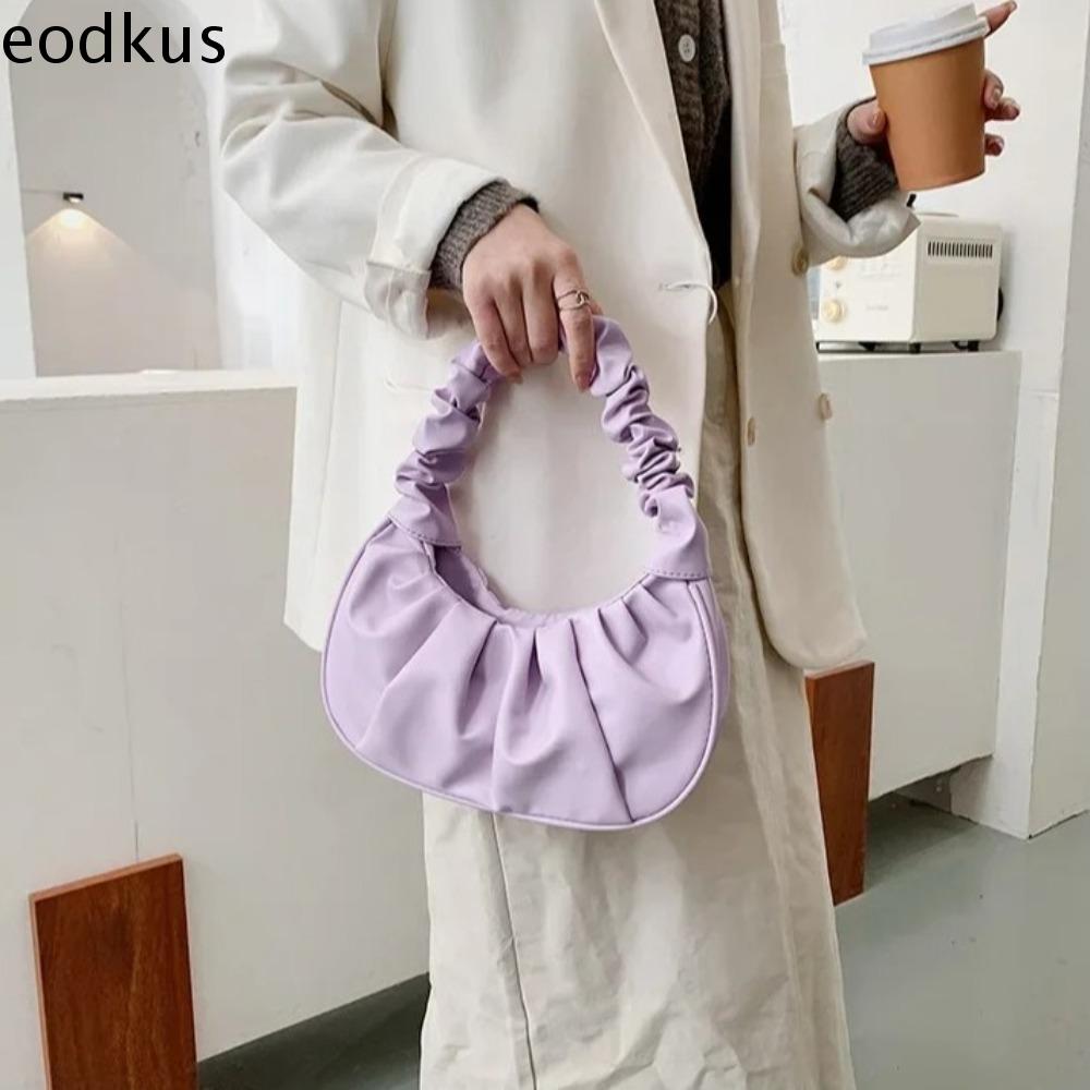 EODKUS Hình vuông Túi xách xếp li Phong cách Hàn Quốc Túi đựng điện thoại Túi đeo dưới nách bằng da PU Đơn giản Một bên vai Túi Mây Nữ
