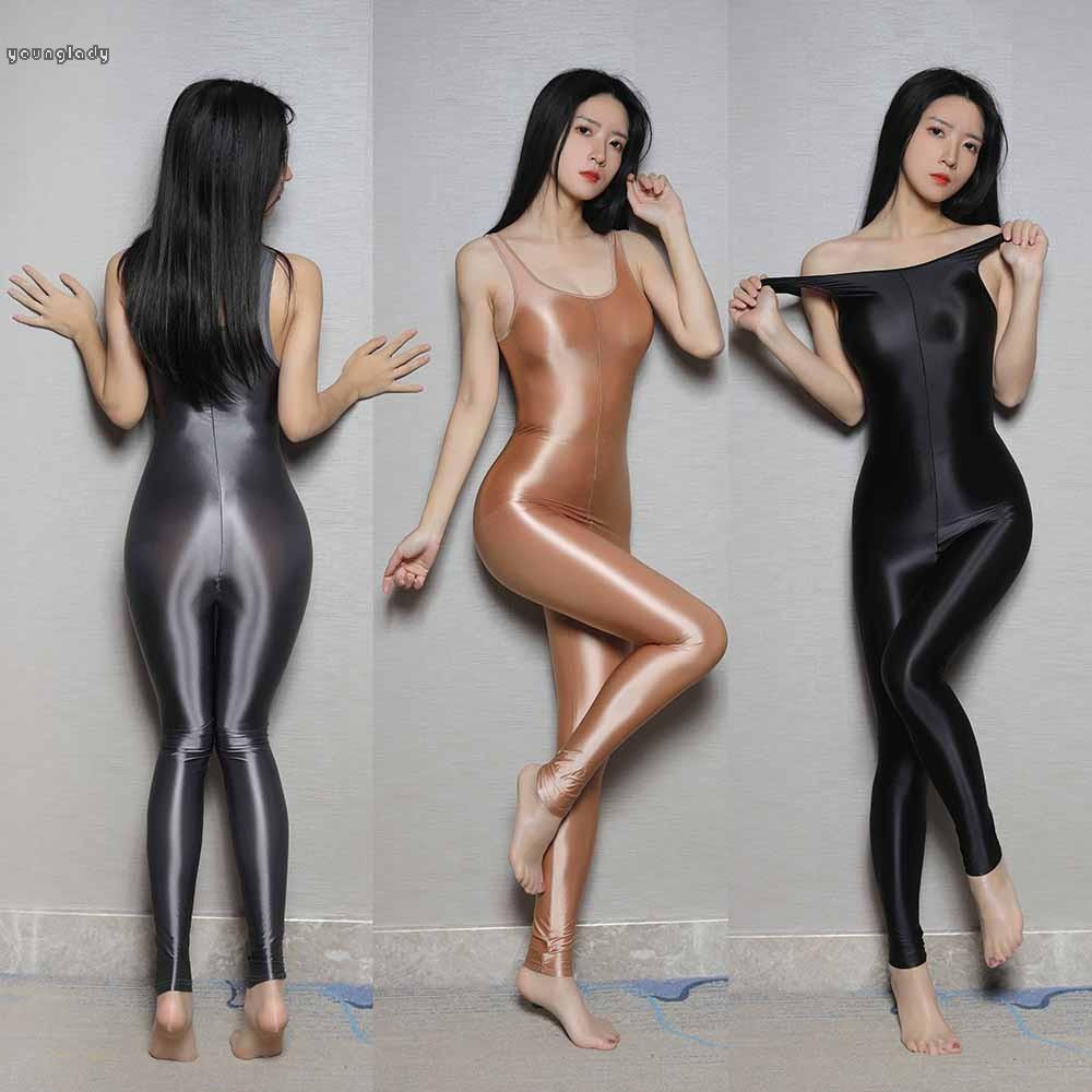 [Hàng Có Sẵn] Jumpsuit Nylon Lấp Lánh Phối Khóa Kéo Tập Yoga