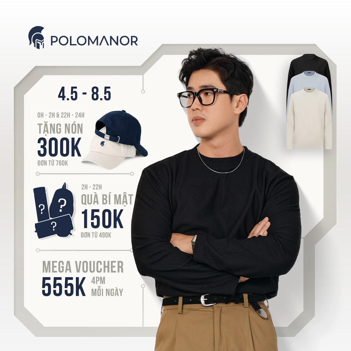 Áo thun nam tay dài cổ tròn cao cấp LIAM, BST FALL WINTER, Chất liệu Cotton Poly chống nhăn - POLOMA