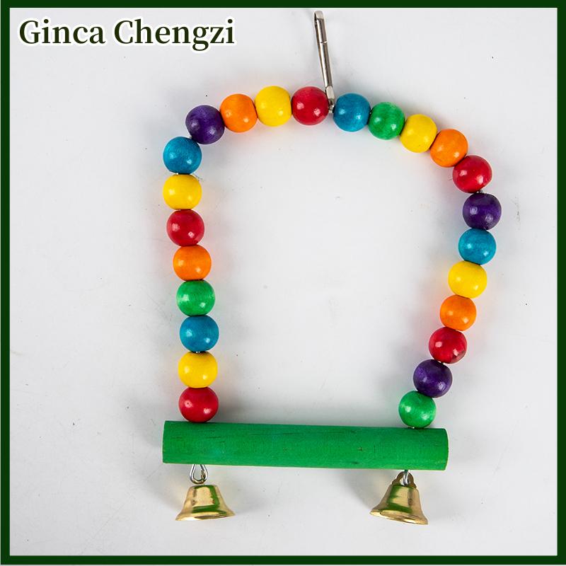 Ginca Đồ chơi đu đưa Vẹt bằng gỗ tự nhiên lồng XÍCH ĐU cá rô treo chim hạt nhiều màu - 2