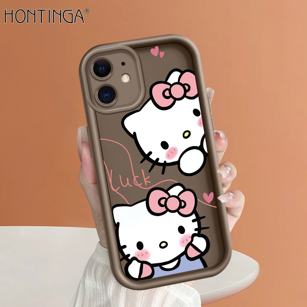 Hontinga Ốp lưng Hello Kitty dễ thương cho iPhone 15 Pro Max 11 12 13 14 Pro Max Plus Mini Ốp lưng mềm hình vuông ban đầu vỏ toàn bộ silicon cao su chống sốc bảo vệ máy ảnh Ốp lưng ốp điện thoại mềm Ốp Bán Chạy nhất mềm
