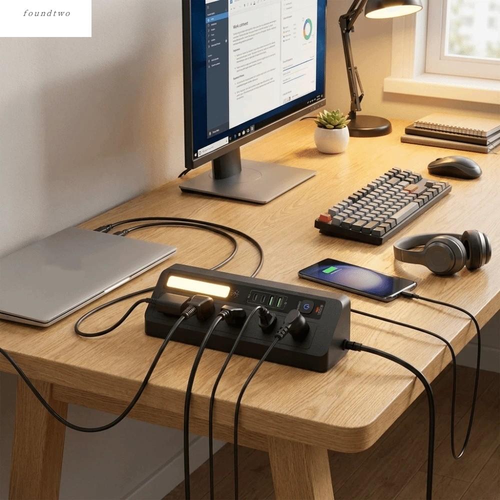 FOUNDTWO Kích hoạt bằng cảm ứng Thanh sạc để bàn 3 màu 2AC 2USB Trạm sạc USB Ánh sáng dịu nhẹ Nhỏ gọn, dễ mang theo Ổ cắm điện đa năng Khu vực làm việc tại nhà Giá 618,474 Đồng*Miễn phí vận chuyển