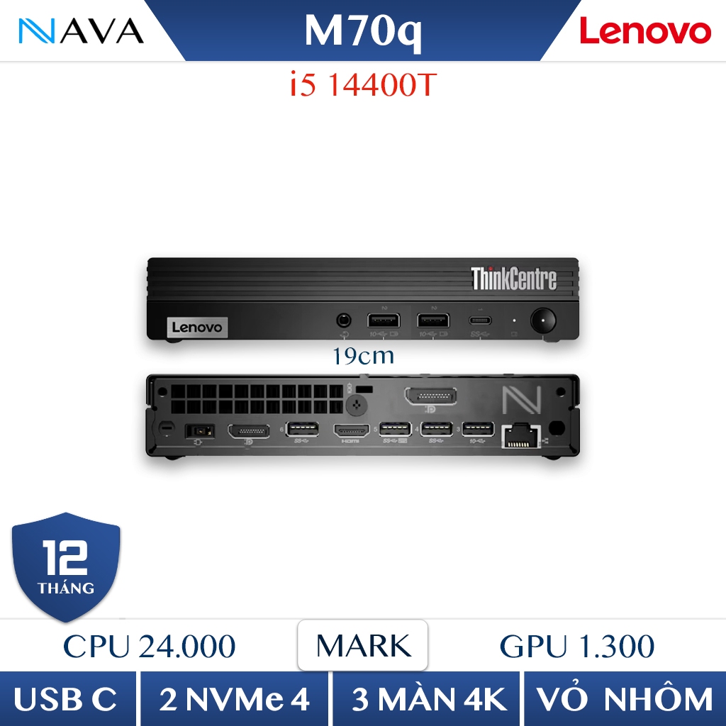 Mini PC Lenovo ThinkCentre M70q Gen 5 Tiny Core i5-14400T, DDR5 5600, M.2 2280 PCIe®, Wifi 6