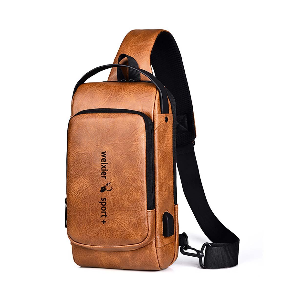 Túi đeo chéo nam da có khóa chống trộm cổng USB, túi đeo vai nam chống trộm Bag