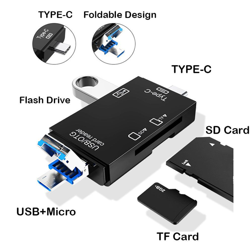 SEASON Giao diện Đa năng 6 trong 1 Thẻ nhớ Micro SD TF OTG USB2.0 Tốc độ cao Nguồn cung cấp máy tính Đầu đọc thẻ Flash Drive Cardreader Bộ điều hợp thẻ nhớ Đầu đọc thẻ nhớ