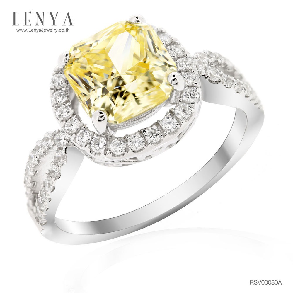 Lenya Yellow Cz Ring, Diamondlikel, Enhances Confidence in Your Personality, Size 8 Mm, 925 Sterling Silver Body, White Gold Plated. ราคา 7,500 บาท*ส่งฟรี