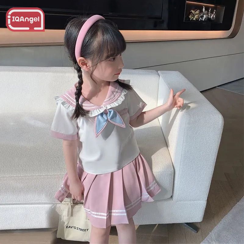 IQANGEL Girls' Preppy Style Suit Skirt Shirt Pleated Skirt Two-Piece Set Comfortable All-Match Children JK Suit ราคา 242 บาท*ส่งฟรี