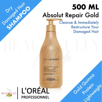 L'Oreal Professional Serie Expert Absolut Repair Shampoo 500ml - Gold Quinoa + Protein Instant Resurfacing Cleanser for Frizzy Split Ends Damaged Shiny Soft Hair (LOreal L'Oréal)
