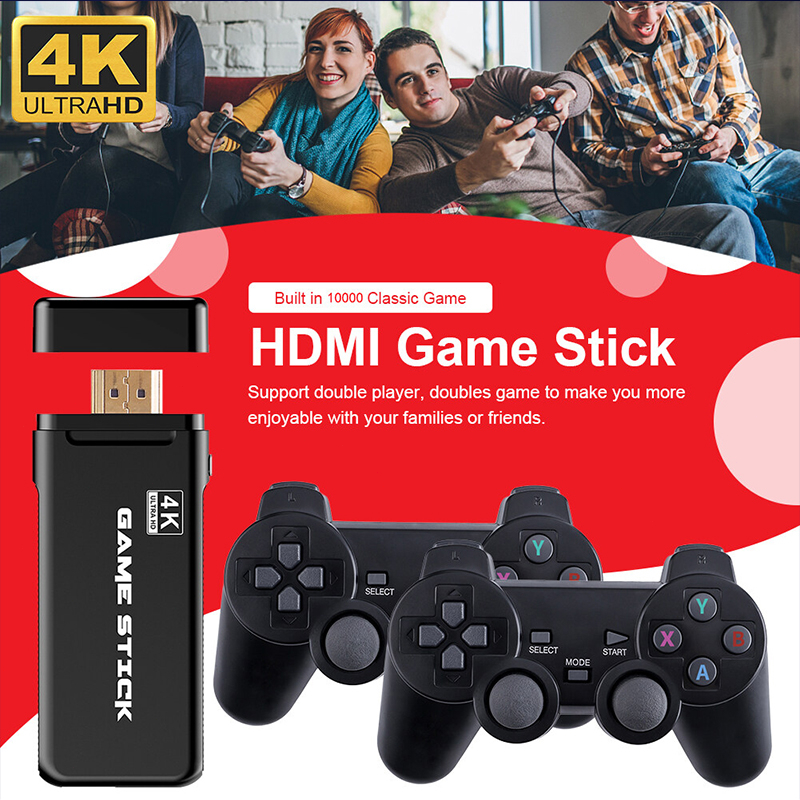 Máy Chơi Game Điện Tử 4 Nút Game Stick HDMI 15000+ Trò Chơi, Kết nối HDMI, 4K kết nối với ti vi 64GB