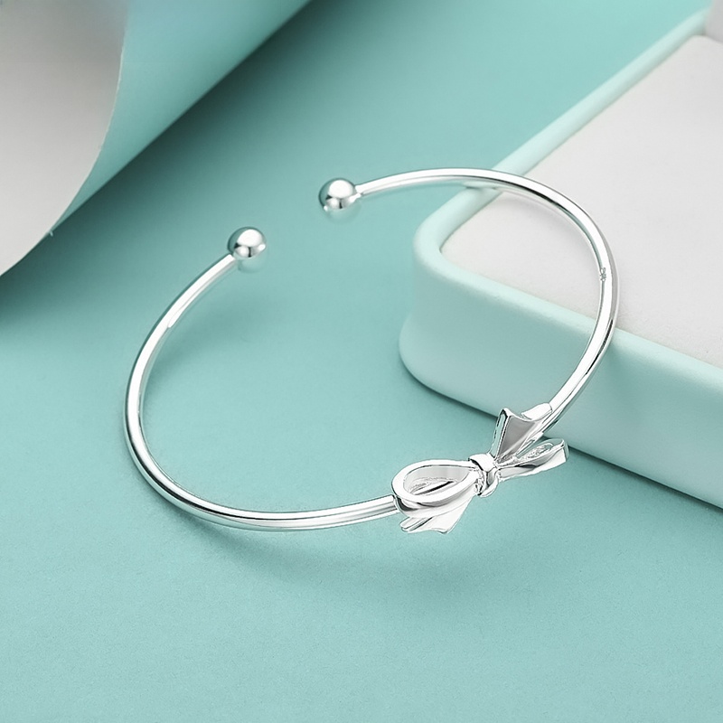 925 Sterling Silver Cute Woman Romantic Bow Bangles For Women Bracelets Fashion Party Wedding Accessories Jewelry Holiday 