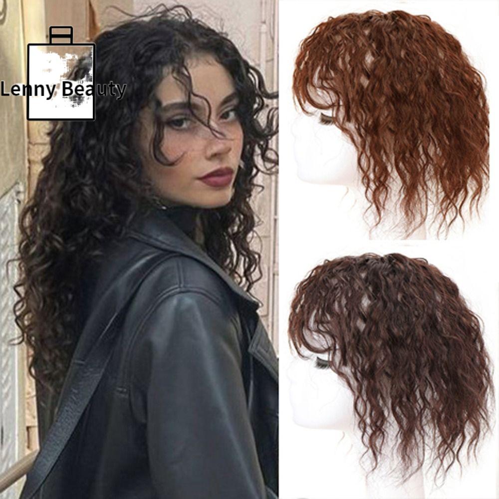LENNY Natual Tóc Vàng Chất lượng cao Kẹp vào Nối tóc Tóc mái Che Tóc Trắng Tăng khối lượng tóc Sợi nhiệt độ cao Khối tóc giả trên đầu Tóc mái 3D Tóc mái xoăn ngô Đồ trang trí tóc giả