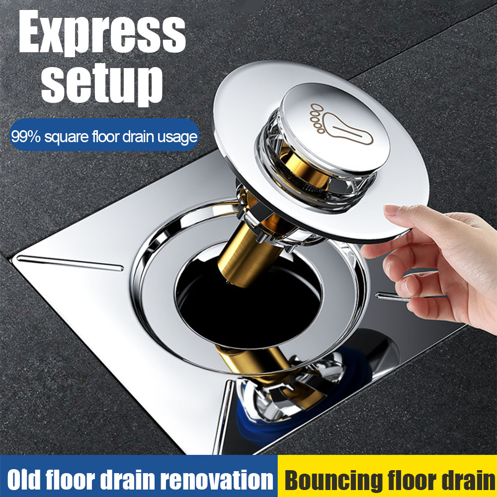Square Bathroom Bounce Floor Drain Stainless Steel Floor Drain Copper Core Floor Foot-operated Bounce Type Drain Deodorant insect-proof