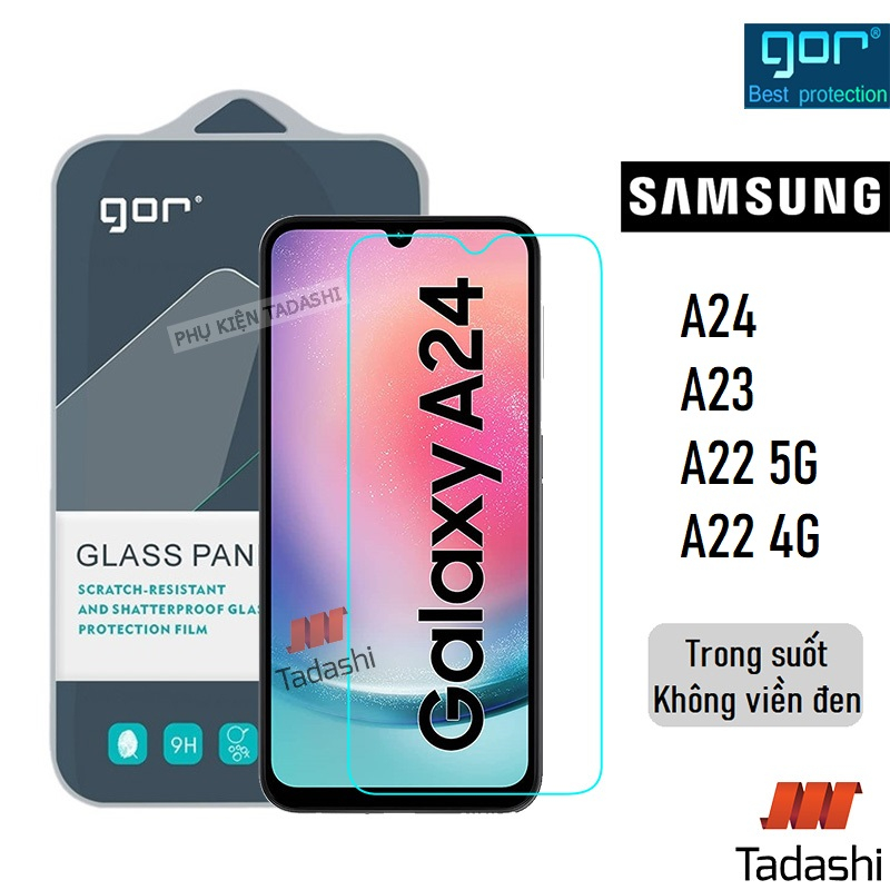 ☺NGHỆ THUẬT☺GOR Samsung A24/ Galaxy A25/ A23 4G, Galaxy A22 4G/ A22 5g kính cường lực trong suốt không viền màu đen 2.5D beveled-GOR thương hiệu