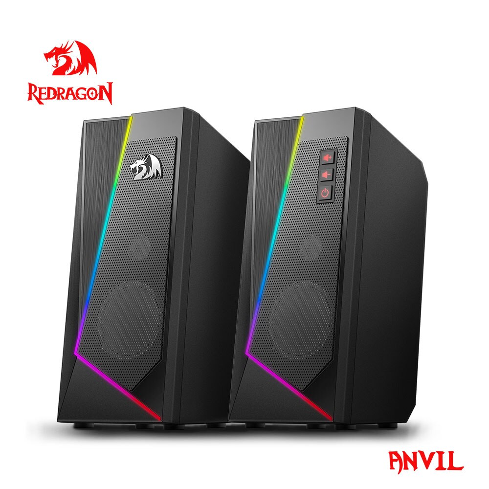 REDRAGON GS520 Anvil Aux 3.5mm Stereo Surround Music RGB Speakers Sound Bar for Computer 2.0 PC Home Notebook TV Loudspeakers