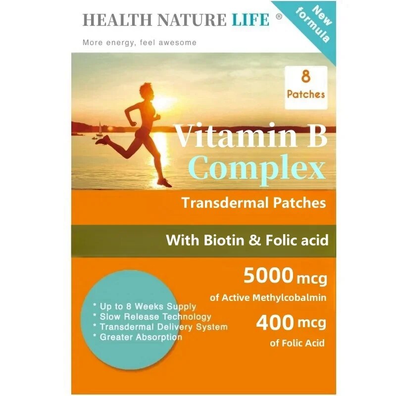 【Daily Deals】 Vitamin B Complex 8 Transdermal Patches B1 B2 B3 B5 B6 B12 D-Biotin Folic Acid Made In Usa 8 Weeks Supply