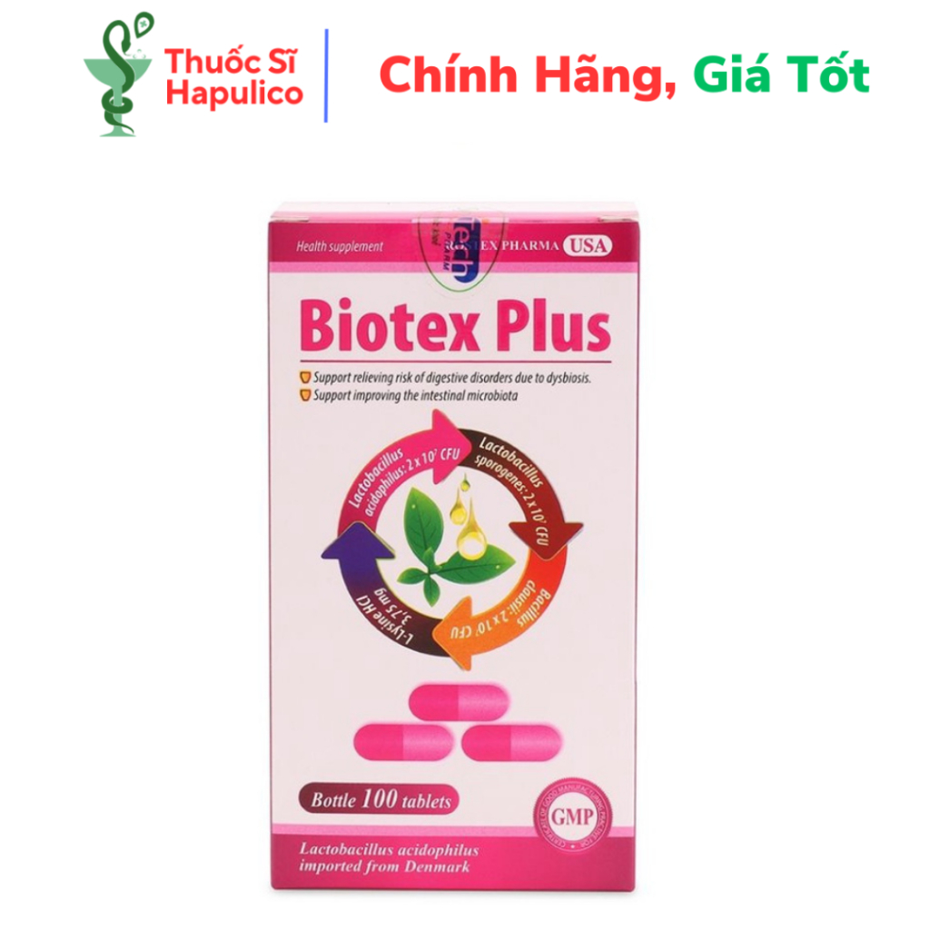 Biotex Plus giảm rối loạn tiêu hóa, giảm tiêu chảy, táo bón - 100 viên