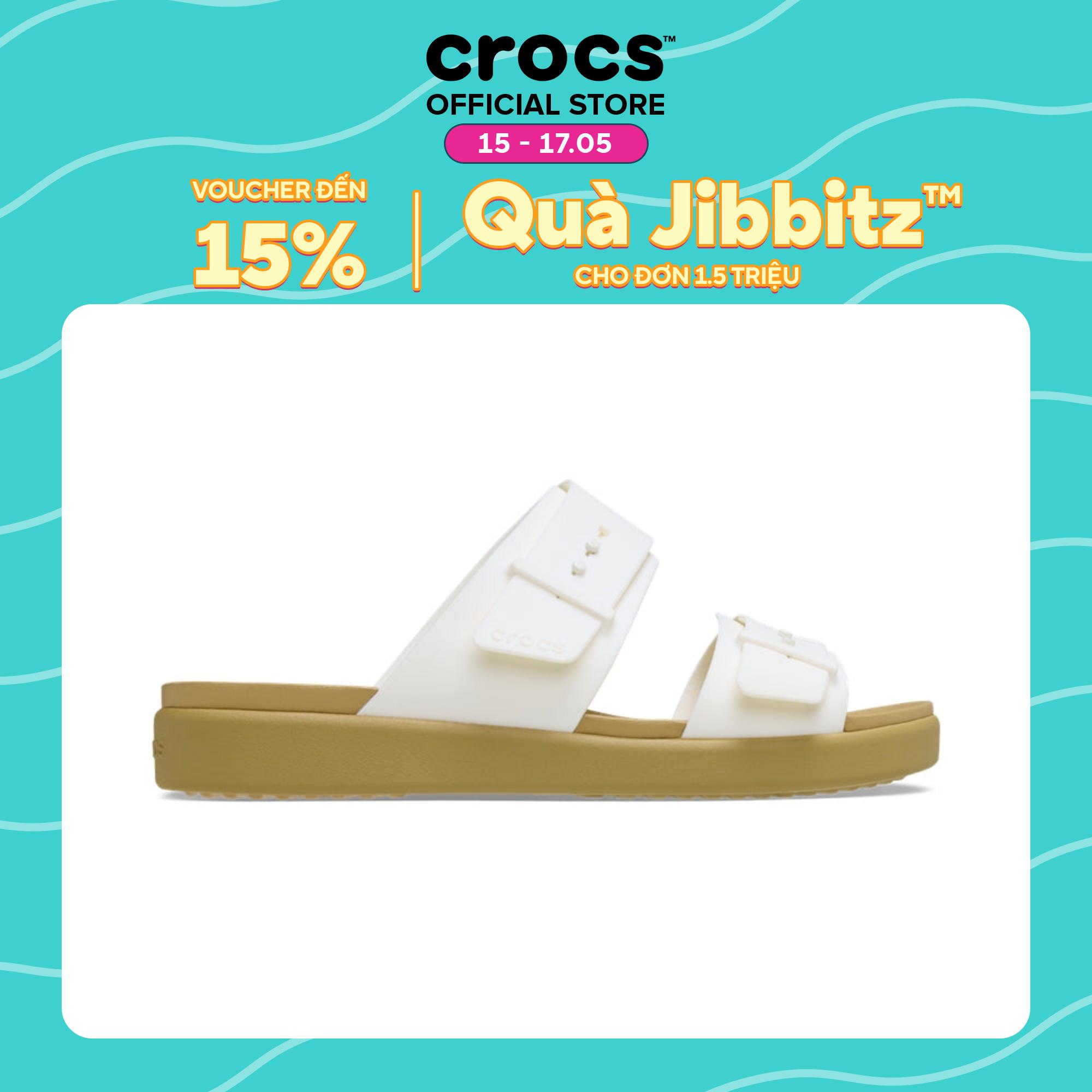 Dép Xăng Đan Nữ Crocs Brooklyn Buckle Low Low - Chalk/Tan - 211215-00O