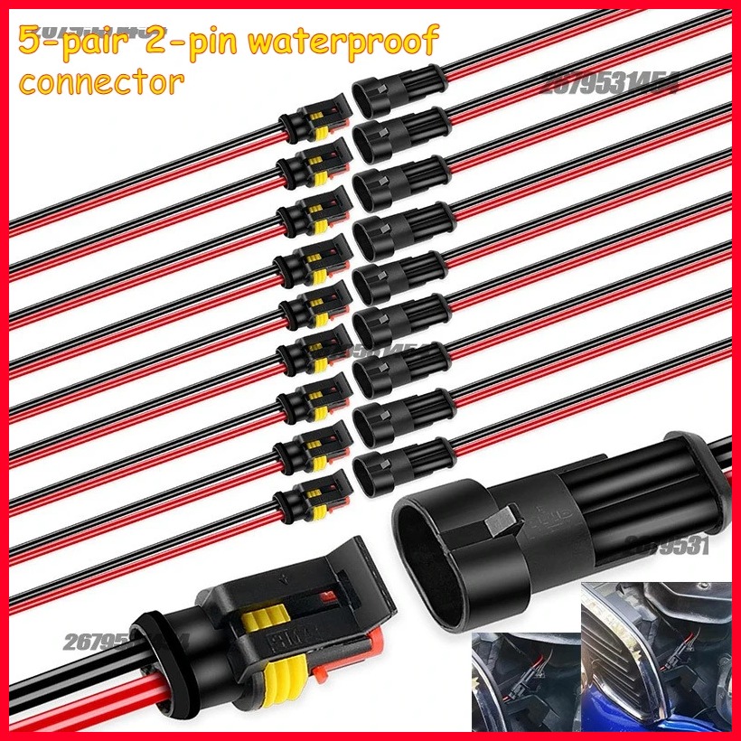 【IN stock wire connector】 Cables 5 Pairs 2 Pin Connector Waterproof Male and Female Way 20AWG Wire S