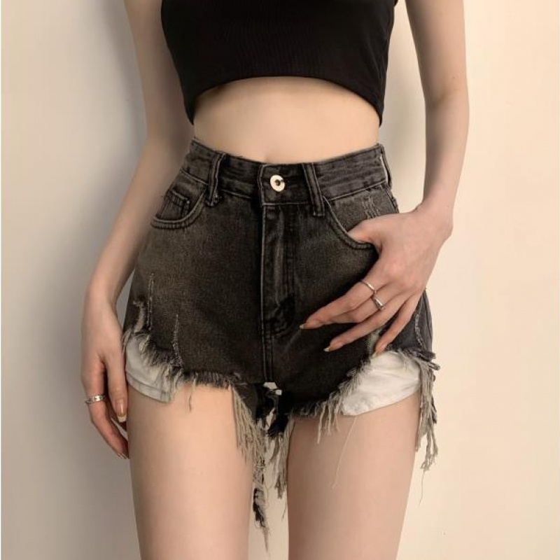 Quần Short Denim Lưng Cao Ống Rộng Rách Gối Thời Trang Mùa Hè Cho Nữ Quần Dài Ôm Chân Thiết Kế Đơn Giản Cá Tính quần jean ngắn nữ quần jean ngắn nữ quần jean trắng ngắn quần jean đen ngắn Quần short sexy Quần short jean bị hỏng