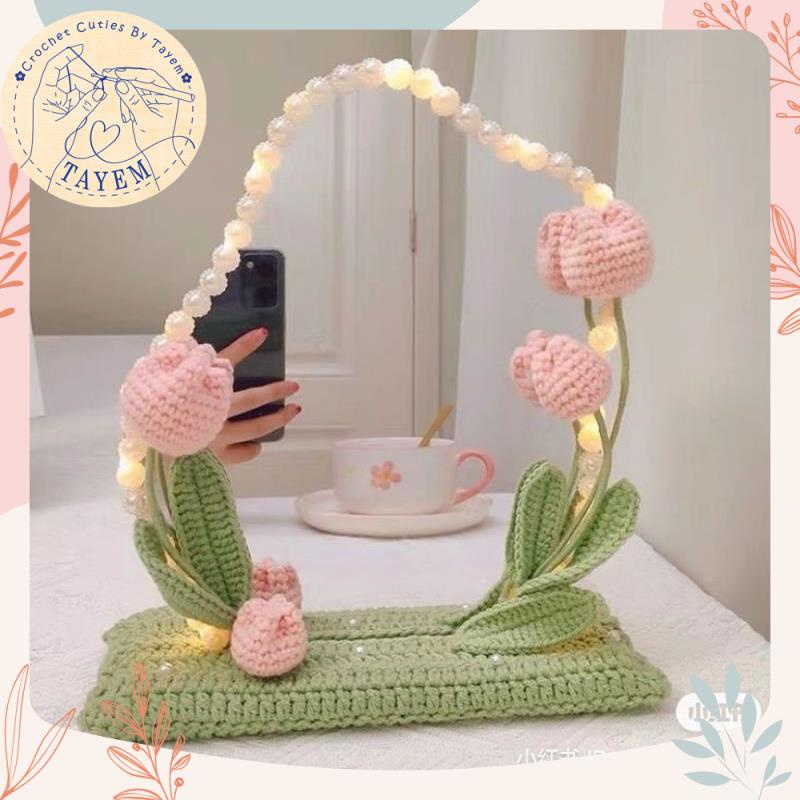 Gương decor trang trí bằng hoa len handmade| sản phẩm không bao gồm đèn |