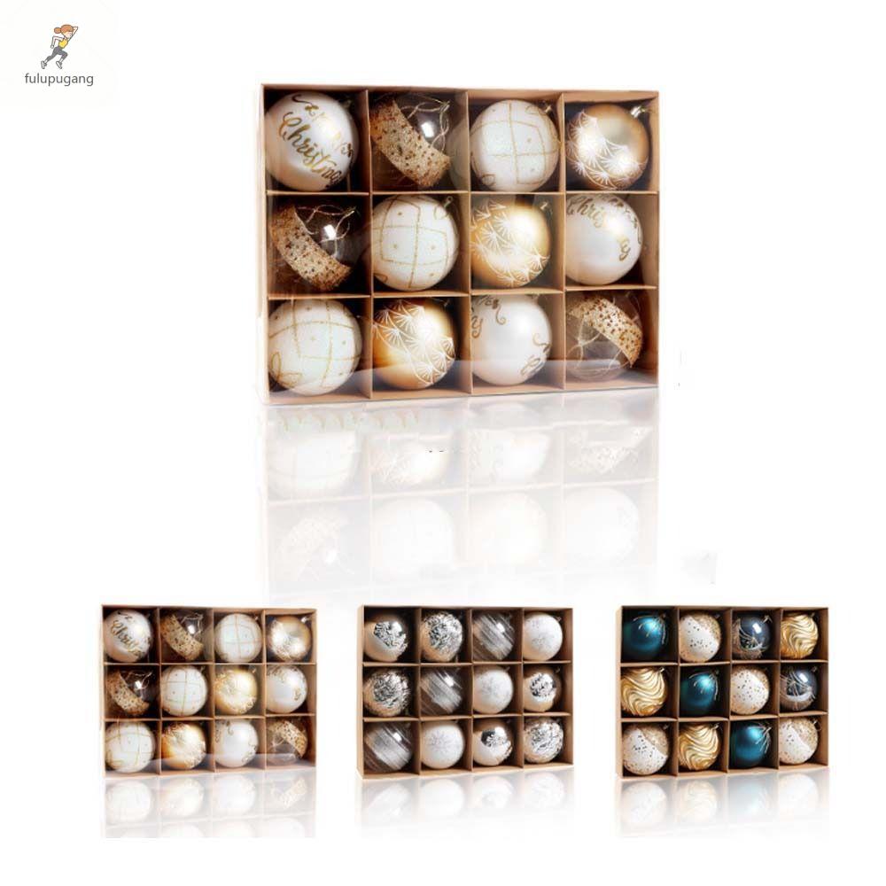 FULUPUGANG 12pcs 10cm dây chuyền bóng giáng sinh sơn Nhựa Chống vỡ Bóng Treo mạ điện Bóng quà giáng sinh Tái sử dụng Trang trí Giáng sinh vui vẻ Trang trí Giáng sinh trong nhà