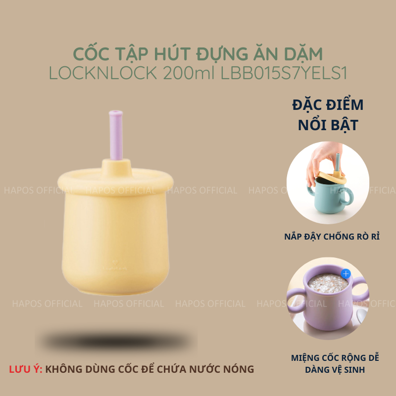 Bộ 2 ly cốc tập hút cho bé uống nước LocknLock Chính hãng 200ml có quai cầm Silic có thể làm gặm nướ