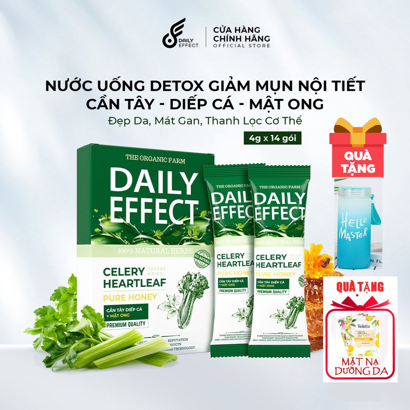 (Tặng Quà) Cần Tây Daily Effect, Cần Tây Diếp Cá Mật Ong Giảm Mụn Đẹp Da Chính Hãng