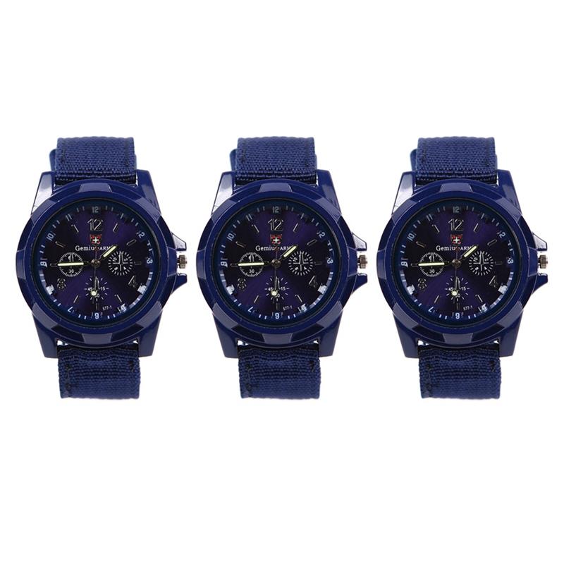[Waanon]3X Sport Style Canvas Belt Quartz Wrist Watch Dark Blue