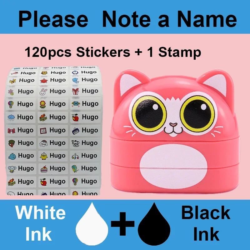 QN Children Name Stamp Custom Double -layer black and white ink Students Seal Kindergarten Clothes Personalize Kids Name Stickers