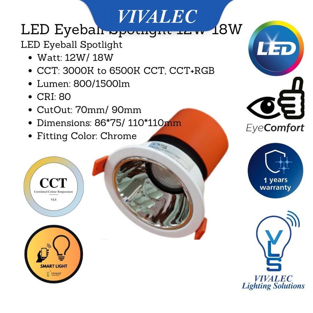 Smart LED Eyeball Spotlight | 12W & 18W Options | RGB + CCT Tunable | Multiple Designer Finishes