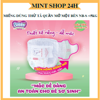 set 4 miếng dùng thử tã quần bobby mở 1 bên nb-s cho bé từ 3-8kg