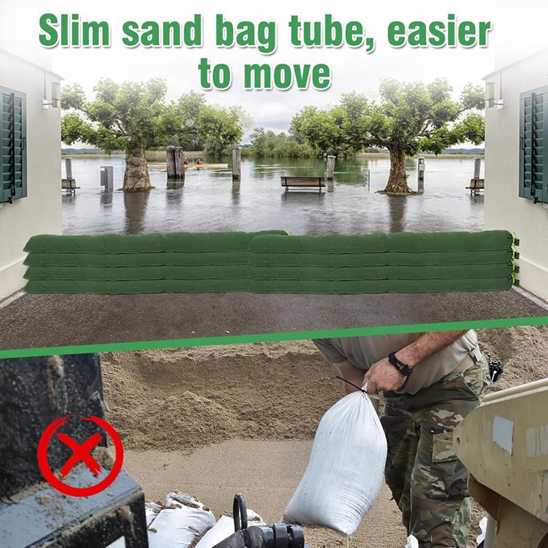 Thickened Canvas Flood Protection Sand Bags-4 Pieces 6' X 6" Long Sandbag Tubes with Elastic Bands for Flooding