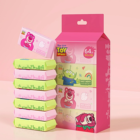 Túi 8 gói khăn ướt mini - túi 64 khăn giấy ướt mini bỏ túi - khăn vệ sinh, lau tay