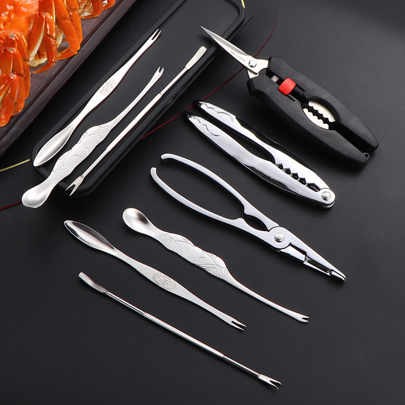 Bộ 8 càng cua inox 304 kẹp cua, dụng cụ chuyên dụng tháo cua lông và ăn cua, kéo cắt cua gia dụng LZD