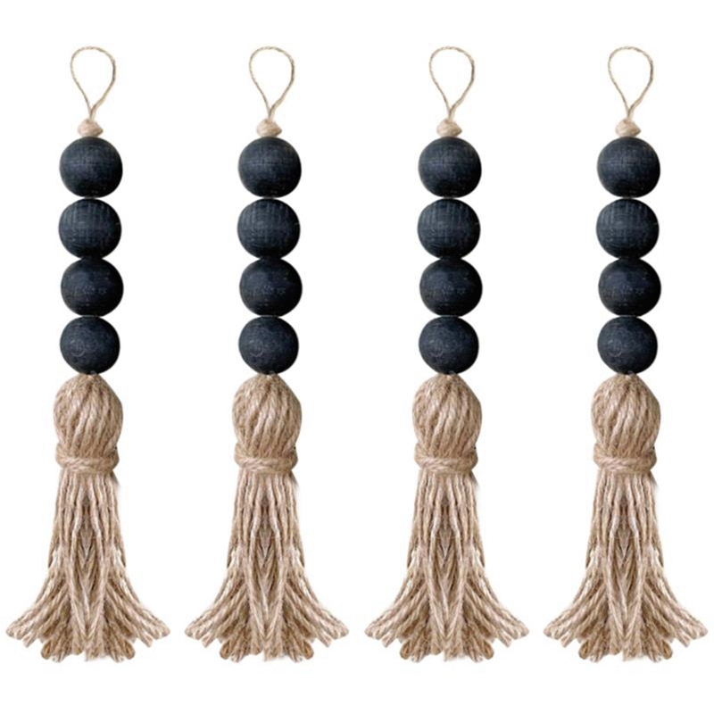 Closet Art Craft Farmhouse Rustic Wood Bead Garland Home Decor Hanging Drawer Knob Gift Pendant Door Handle with Tassels