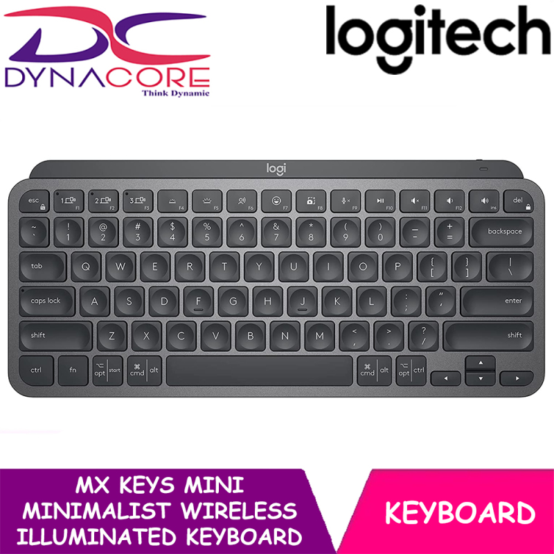 DYNACORE - Logitech MX Keys Mini Minimalist Wireless Illuminated Keyboard, Compact, Bluetooth, Backlit, USB-C, Compatible with Apple macOS, iOS, Windows, Linux, Android, Metal Build Singapore