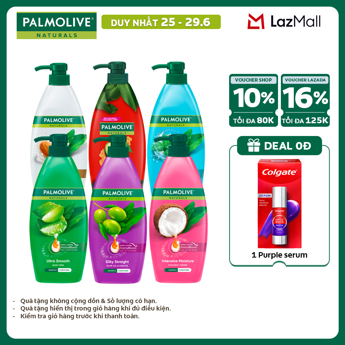 [Chỉ 25-29.6_Tặng Serum] Bộ sưu tập 6 chai dầu gội Palmolive 600ml (đủ các màu)