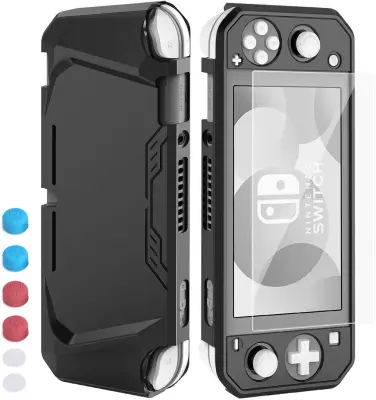 Case for Nintendo Switch Lite, HEYSTOP Soft TPU Protective Case Cover for Nintendo Switch Lite with Switch Lite Tempered Glass Screen Protector and Thumb Stick Caps (Black)