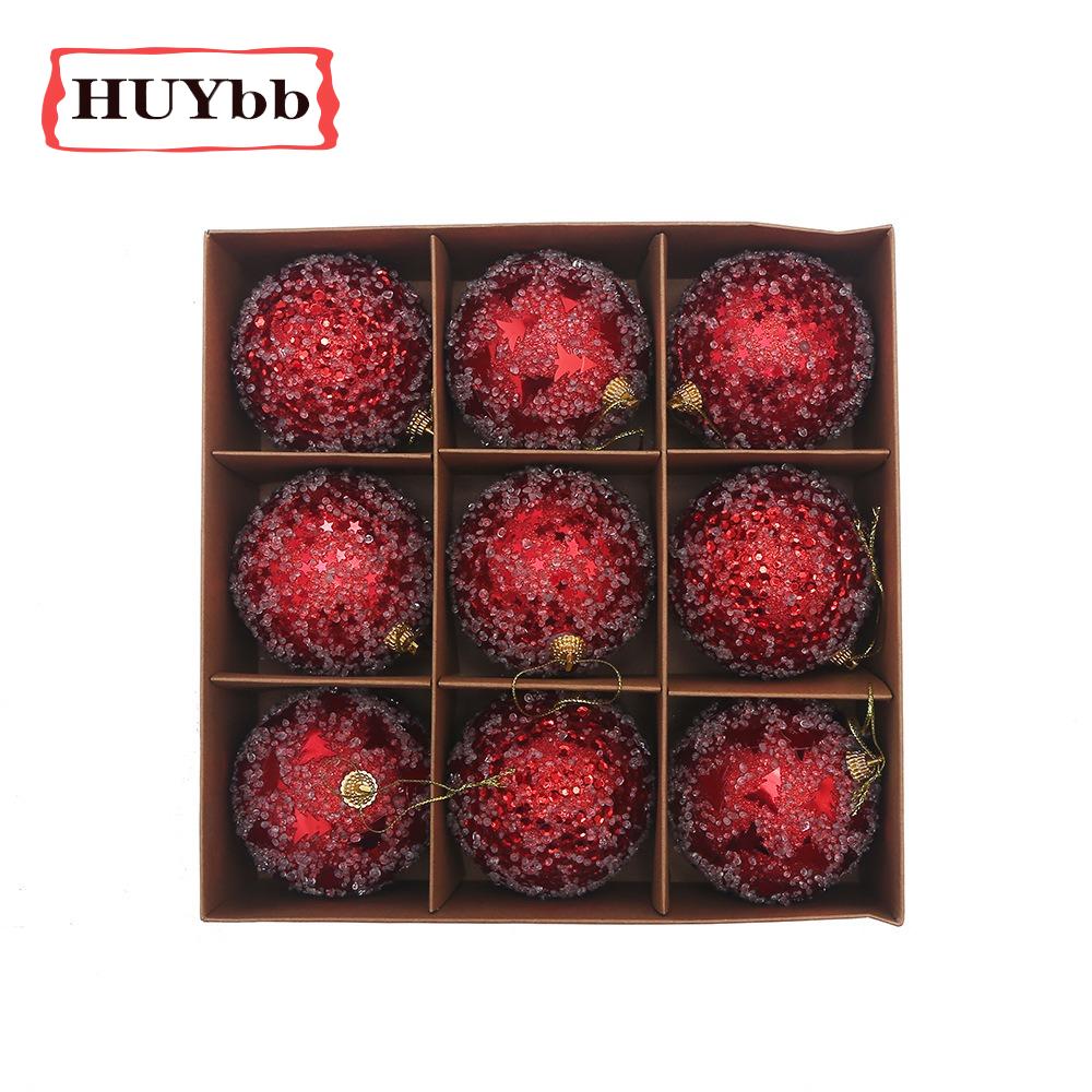 FANHAAE 9PCS Bóng mạ điện 8cm Đồ trang trí Cây giáng sinh Sơn thủ công tự làm Nhựa dây chuyền Hộp quà tặng giáng sinh Đồ trang trí treo dây chuyền giáng sinh sơn