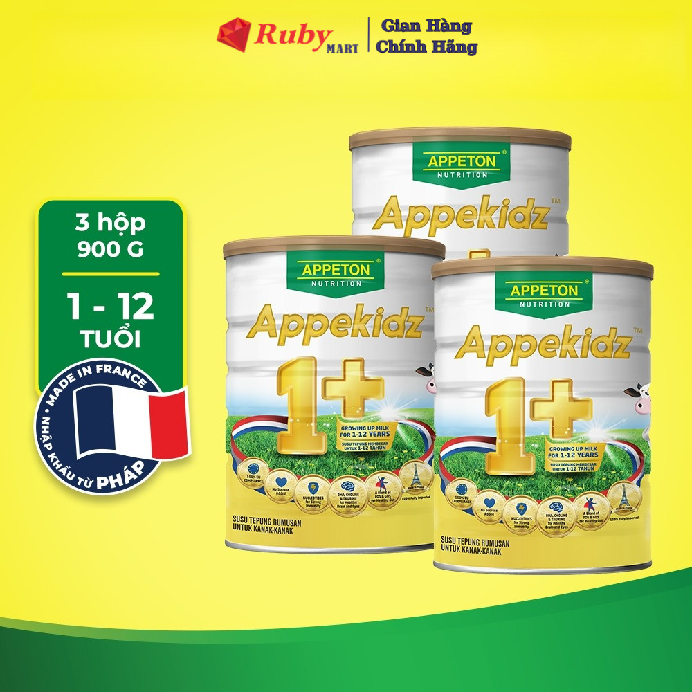 Combo 3 Sữa dinh dưỡng Appeton Appekidz 1+ dành cho trẻ 1-12 tuổi - Lon 900g