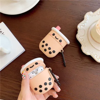 BRZ05 3D Shockproof Airpods For Airpods 1 2 Wireless Earphone Keychain Milk tea Earphone Cases Bluetooth Headset Case Headphone Protect Cover Airpods Cases