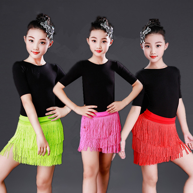 เด็กผู้หญิง Ballroom Tassels Fringe กระโปรงละตินเครื่องแต่งกายสวมใส่ Cha Cha Rumba Samba Tango Performance Dancewear ราคา  655 บาท*ส่งฟรี