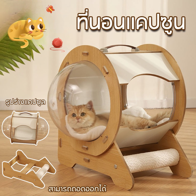 BHQ PET COD บ้านแมว ที่นอนสัตว์เลี้ยง ที่นอนอวกาศ รูปร่างแคปซูล หรูหรา มีหลุมนอน ถอดออกได้ งานไม้แข็งแรง ราคา 987 บาท*ส่งฟรี