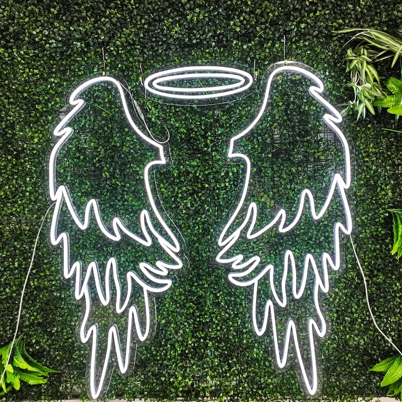 Đèn led neon cánh thiên thần, Neonchill97, 80 x 30 cm, màu trắng, decor quán